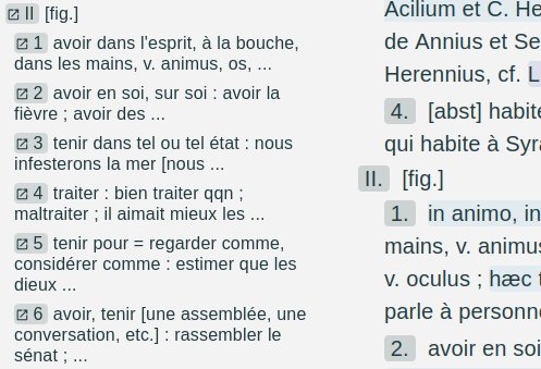 Gaffiot outlines and indentation