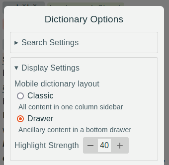 Screenshot showing the layout settings